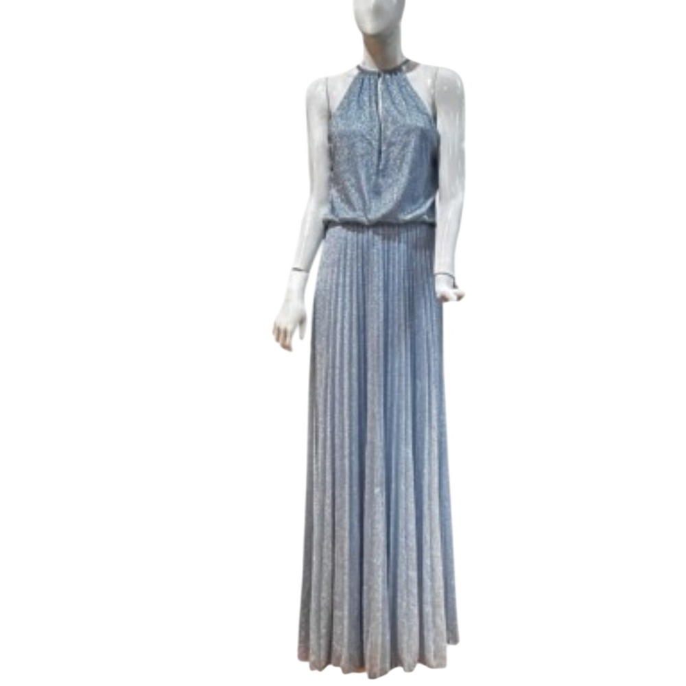 XSCAPE Halter Maxi Dress Size 12 Sleeveless Pleated Shimmer Evening‎ Gown